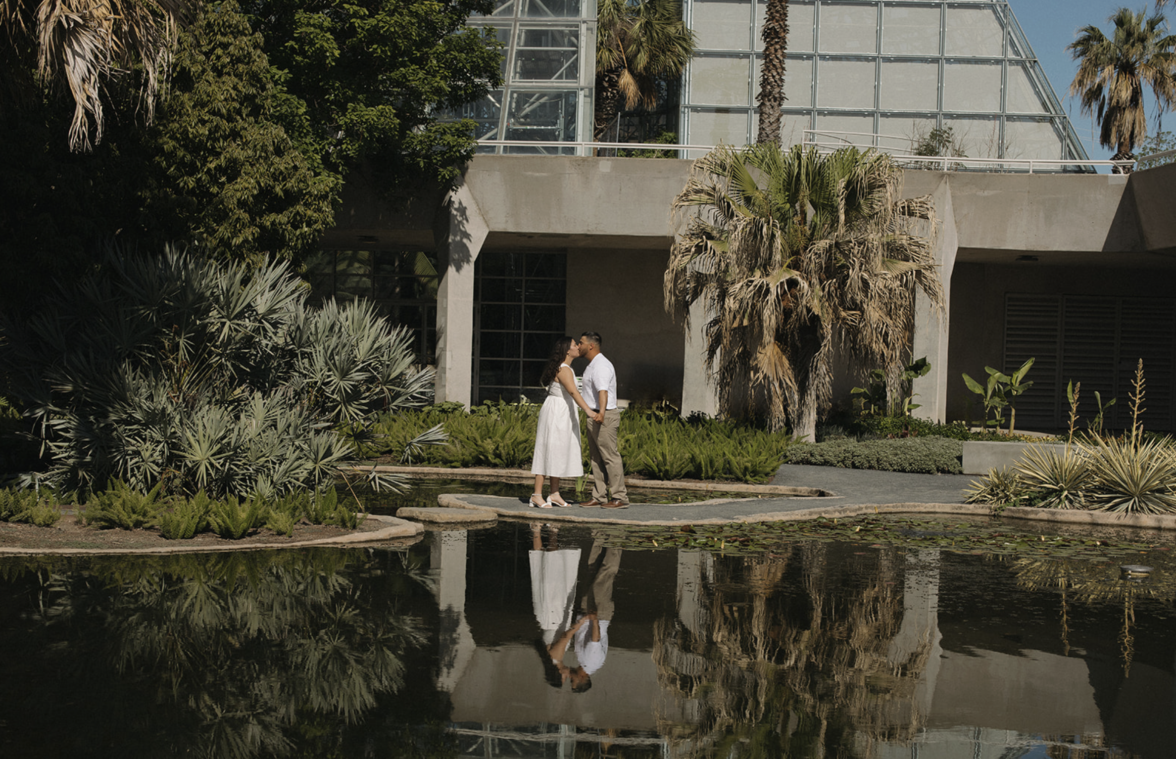 Engaged Couple Exploring the San Antonio Botanical Garden